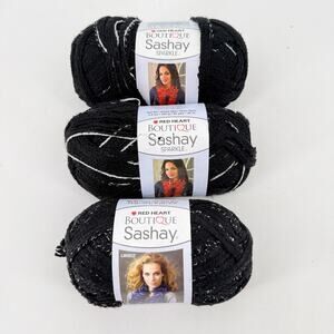 Red Heart Boutique Sashay Sparkle Black Noir Yarn Lot 3 Skeins Metallic